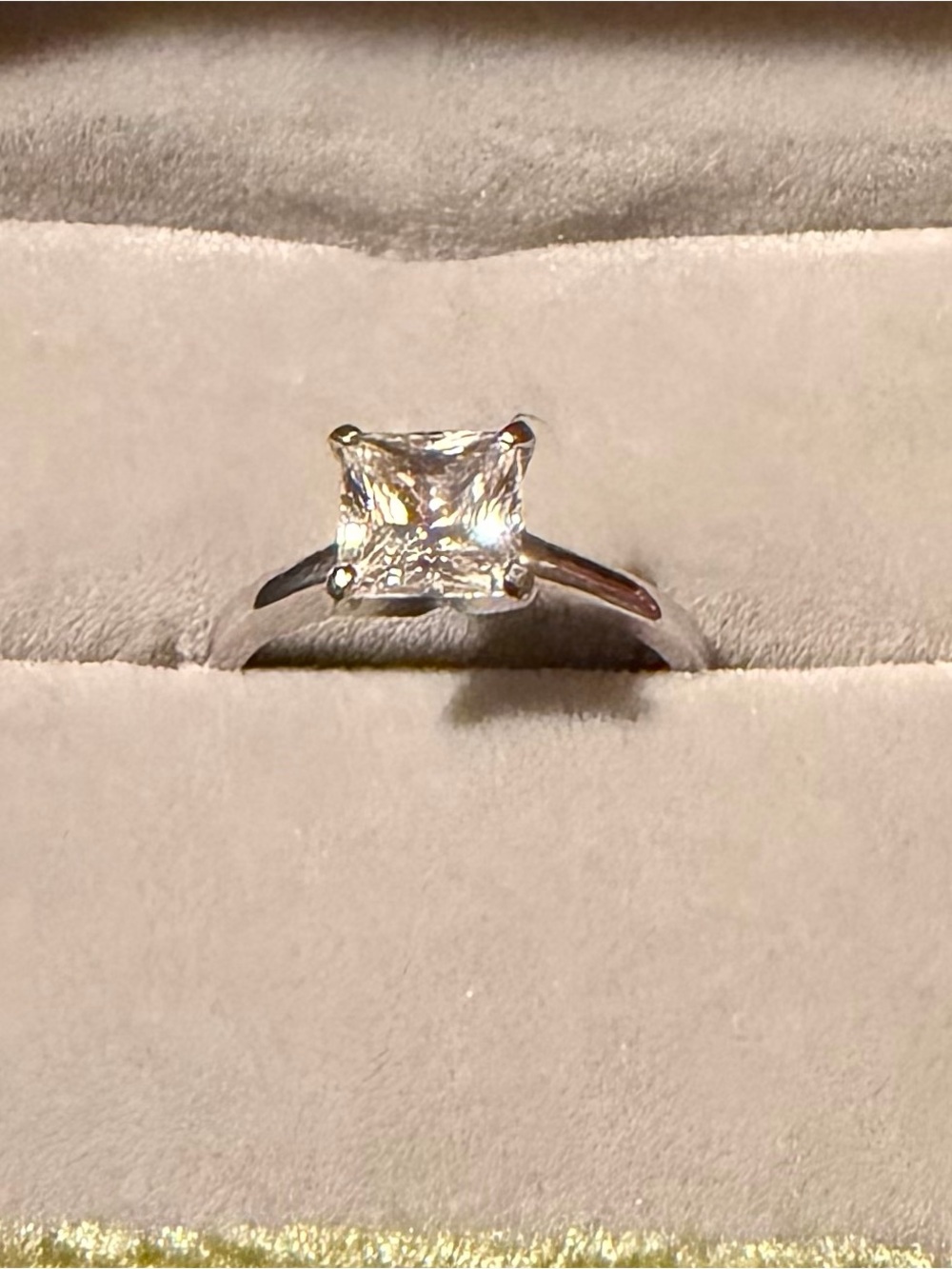 JTV 10k White Gold Ring with Princess-Cut CZ
